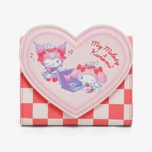 Sanrio My Melody & Kuromi Diner Music Bow Heart Check Wallet - NWT